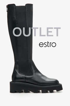 Czarne kozaki damskie ze skóry naturalnej z elastyczną cholewą Estro OUTLET