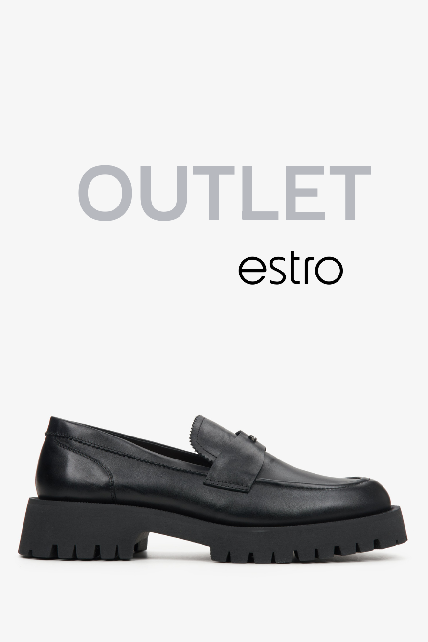 Czarne loafersy damskie na masywnej podeszwie z włoskiej skóry naturalnej Premium Estro OUTLET