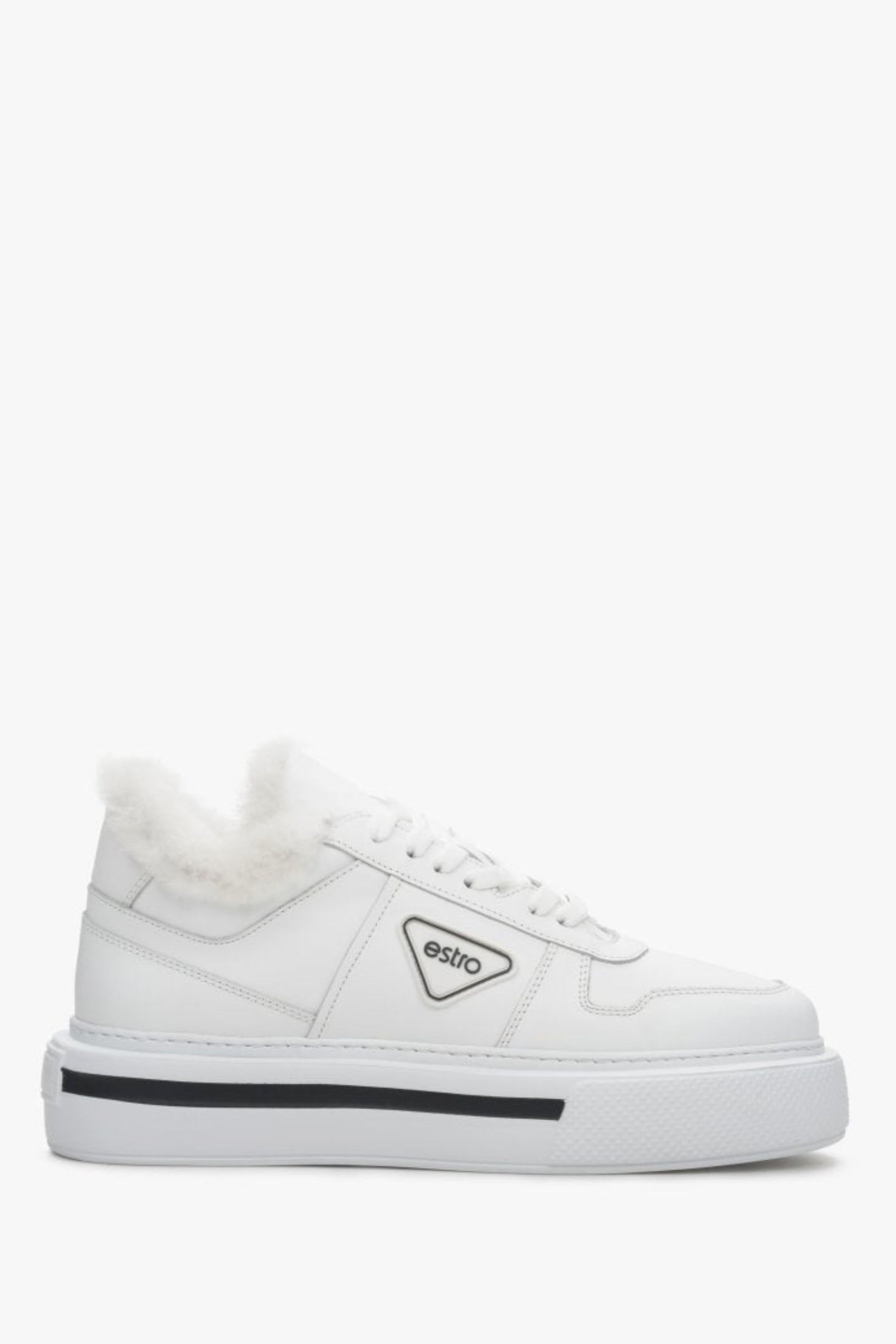 Białe ocieplane sneakersy damskie ze skóry naturalnej z futerkiem Estro ER00111981