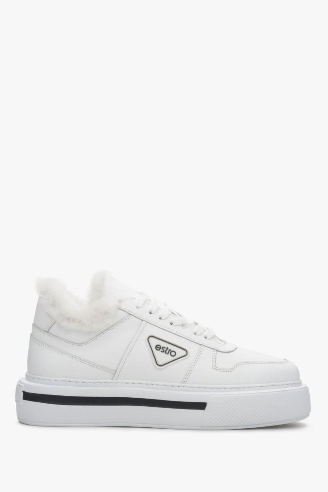 Białe ocieplane sneakersy damskie ze skóry naturalnej z futerkiem Estro ER00111981