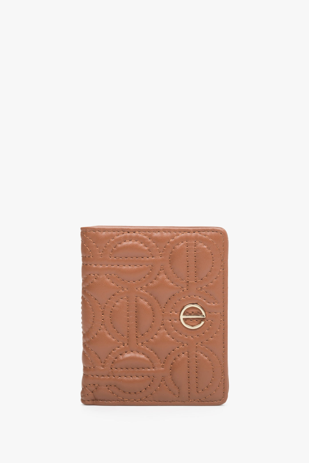 Mały skórzany portfel damski w kolorze brązowym ze złotymi okuciami Estro ER00113658