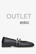 Czarne baleriny damskie ze sprzączką z włoskiej skóry naturalnej Premium Estro OUTLET