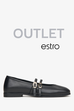 Czarne baleriny damskie ze sprzączką z włoskiej skóry naturalnej Premium Estro OUTLET