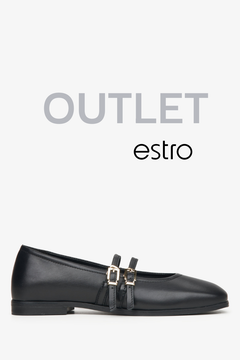 Czarne baleriny damskie ze sprzączką z włoskiej skóry naturalnej Premium Estro OUTLET