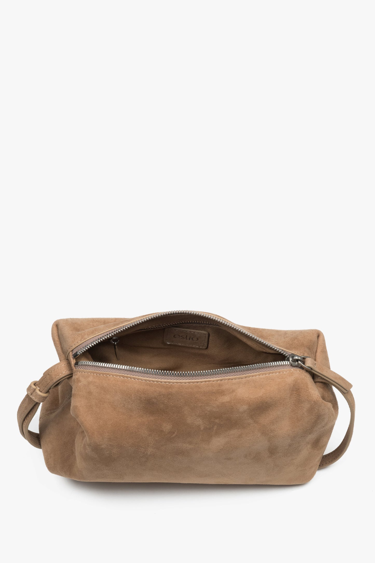 Damska beżowa listonoszka z miękkiego weluru naturalnego Estro.