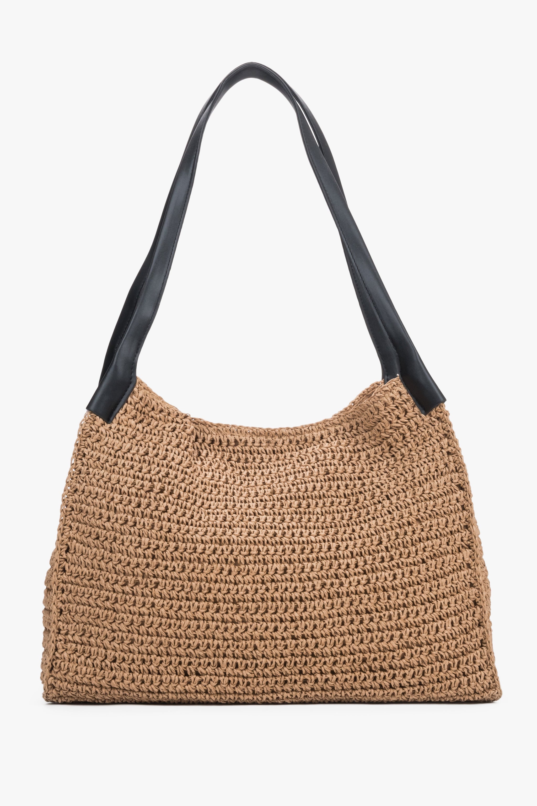 Ze wzmacnianymi rączkami, beżowa słomiana torebka damska typu shopper Estro.