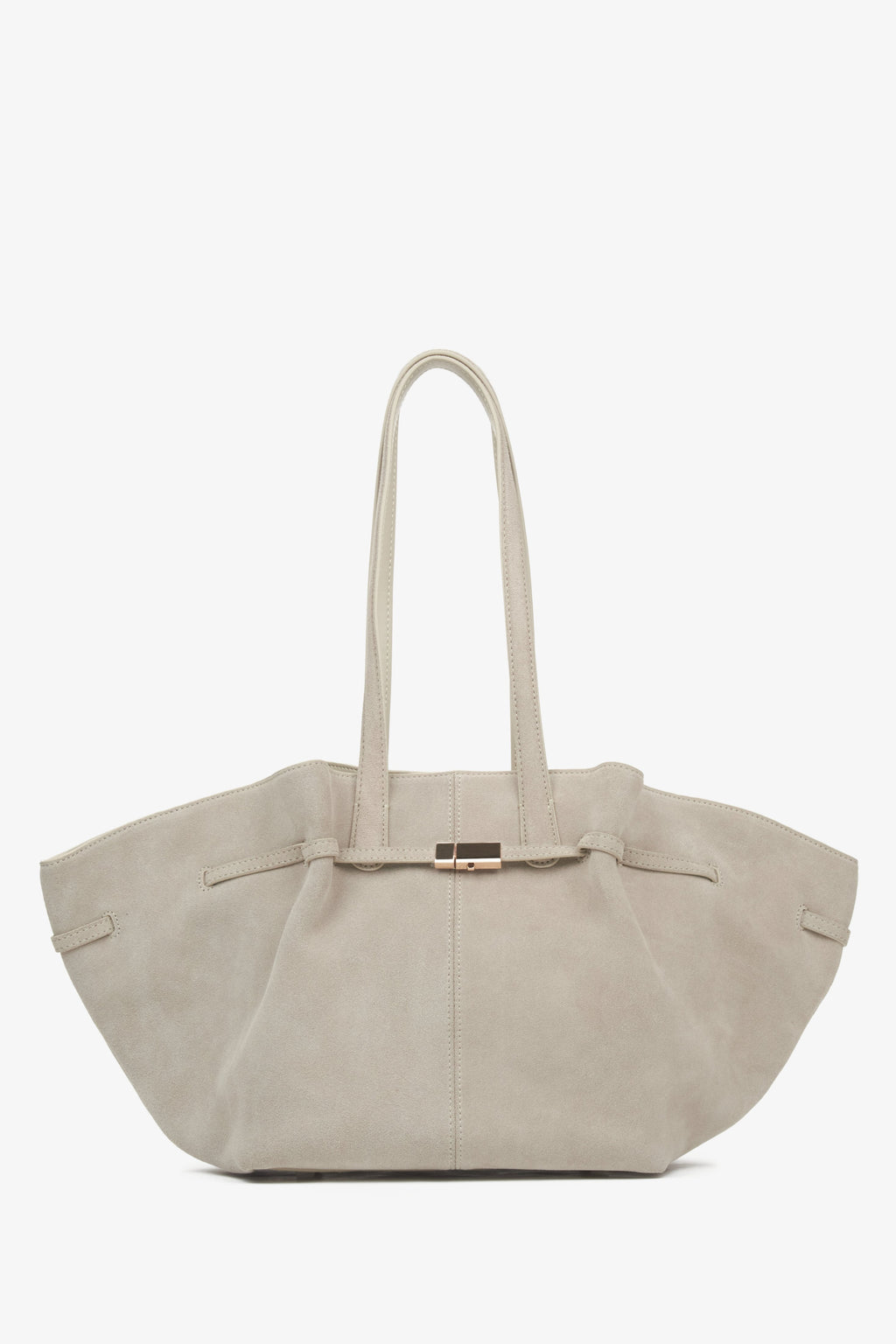 Beżowa torba na ramię z długimi rączkami z weluru naturalnego Estro ER00115786