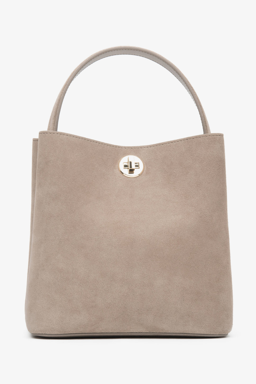 Beżowa torebka damska do ręki z weluru naturalnego Estro ER00116873.