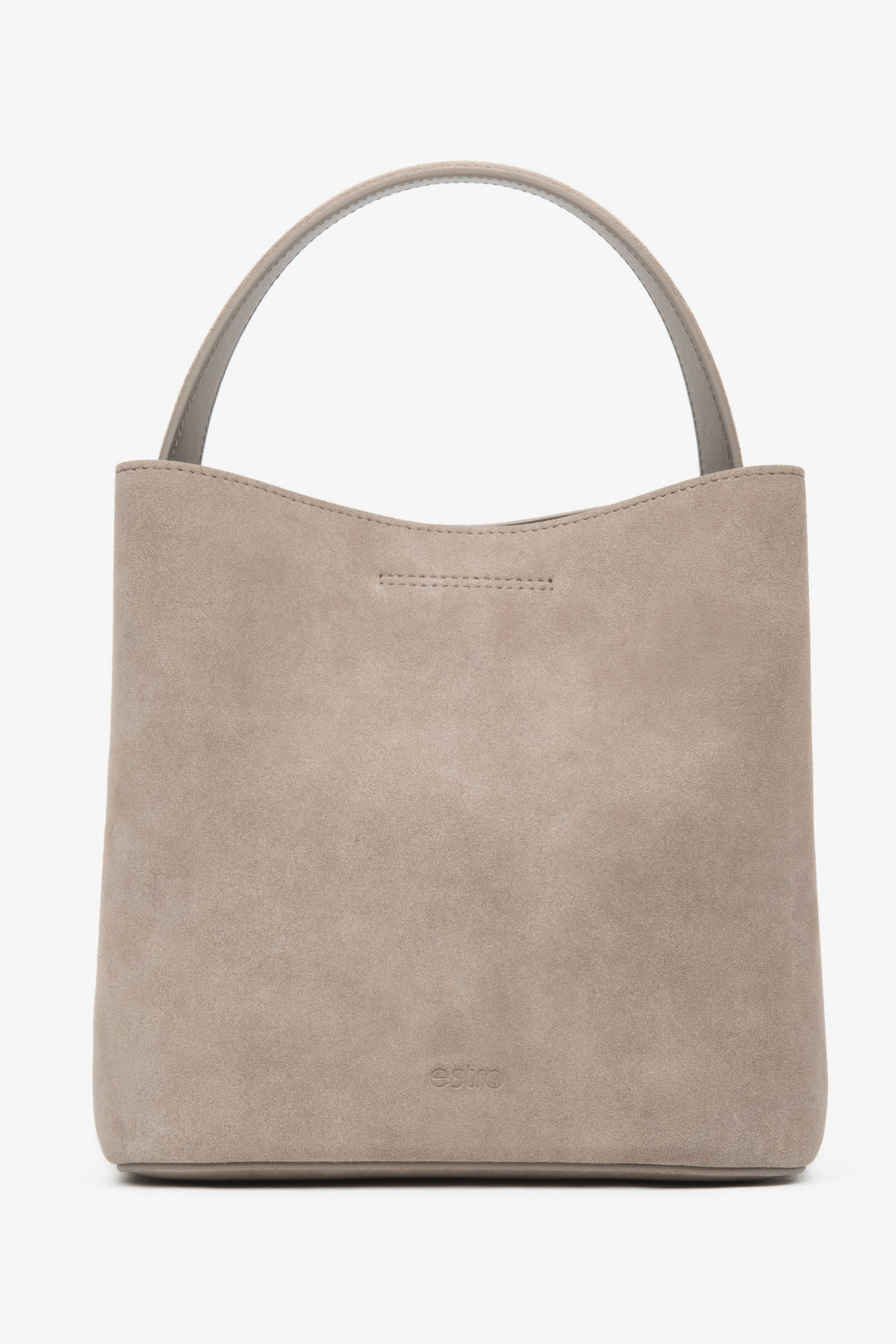 Damska beżowa torebka do ręki z weluru naturalnego Estro.