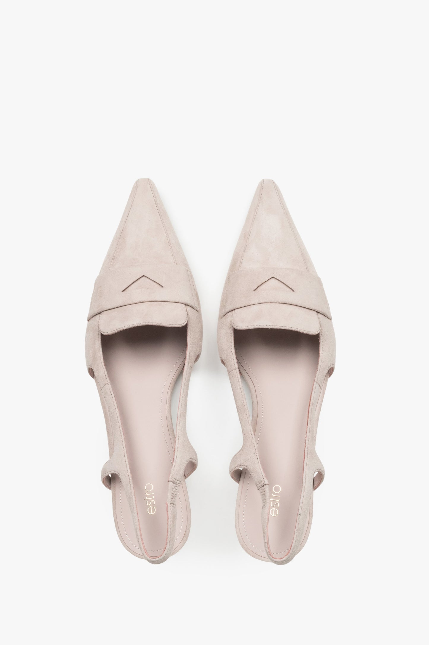Damskie beżowe slingbacki z weluru naturalnego na obcasie kitten heel Estro.