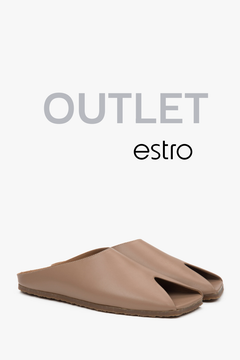 Beżowe klapki damskie z włoskiej skóry naturalnej Premium Estro OUTLET.