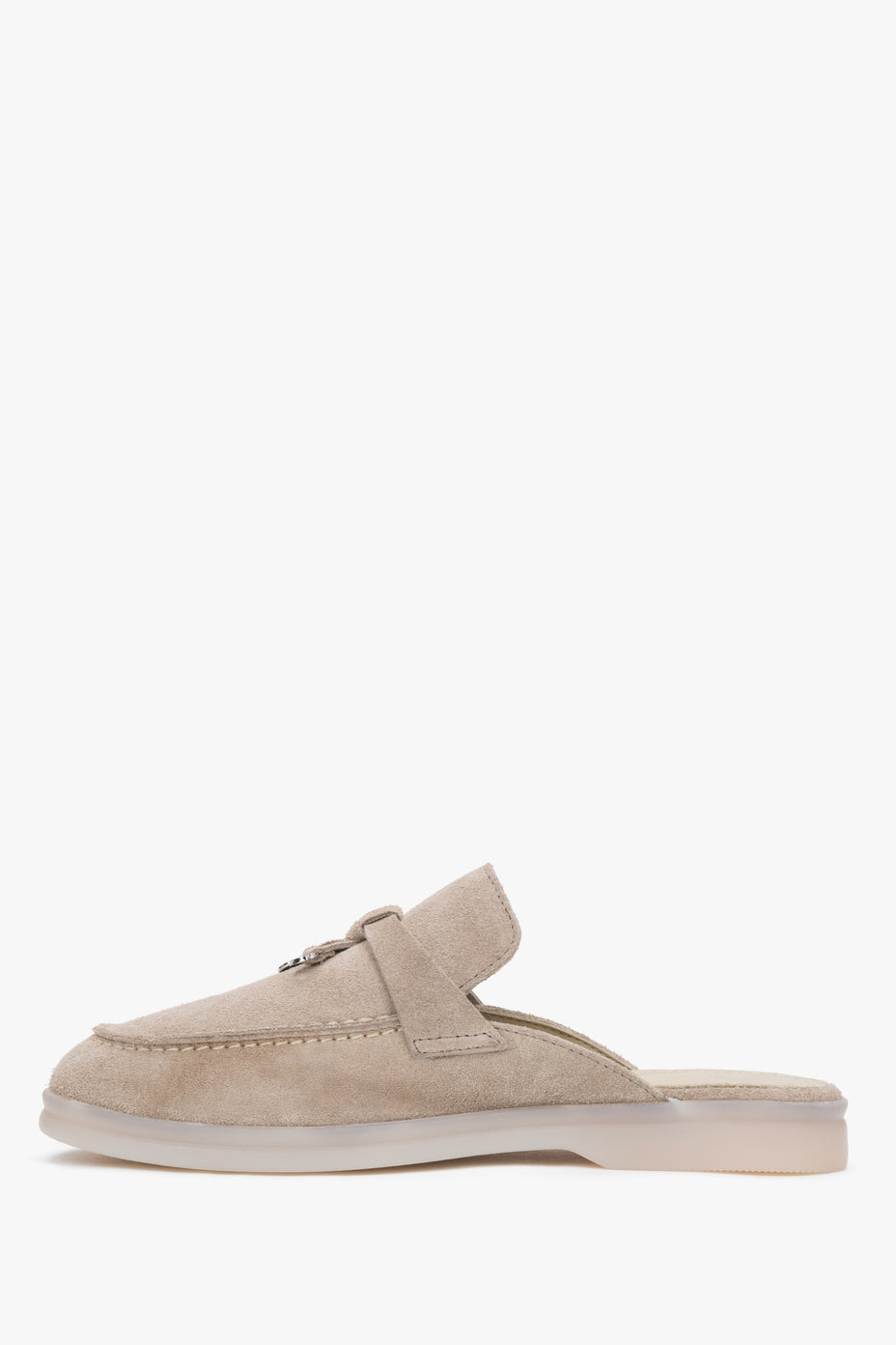 Beżowe mule damskie z miękkiego włoskiego weluru naturalnego Premium.