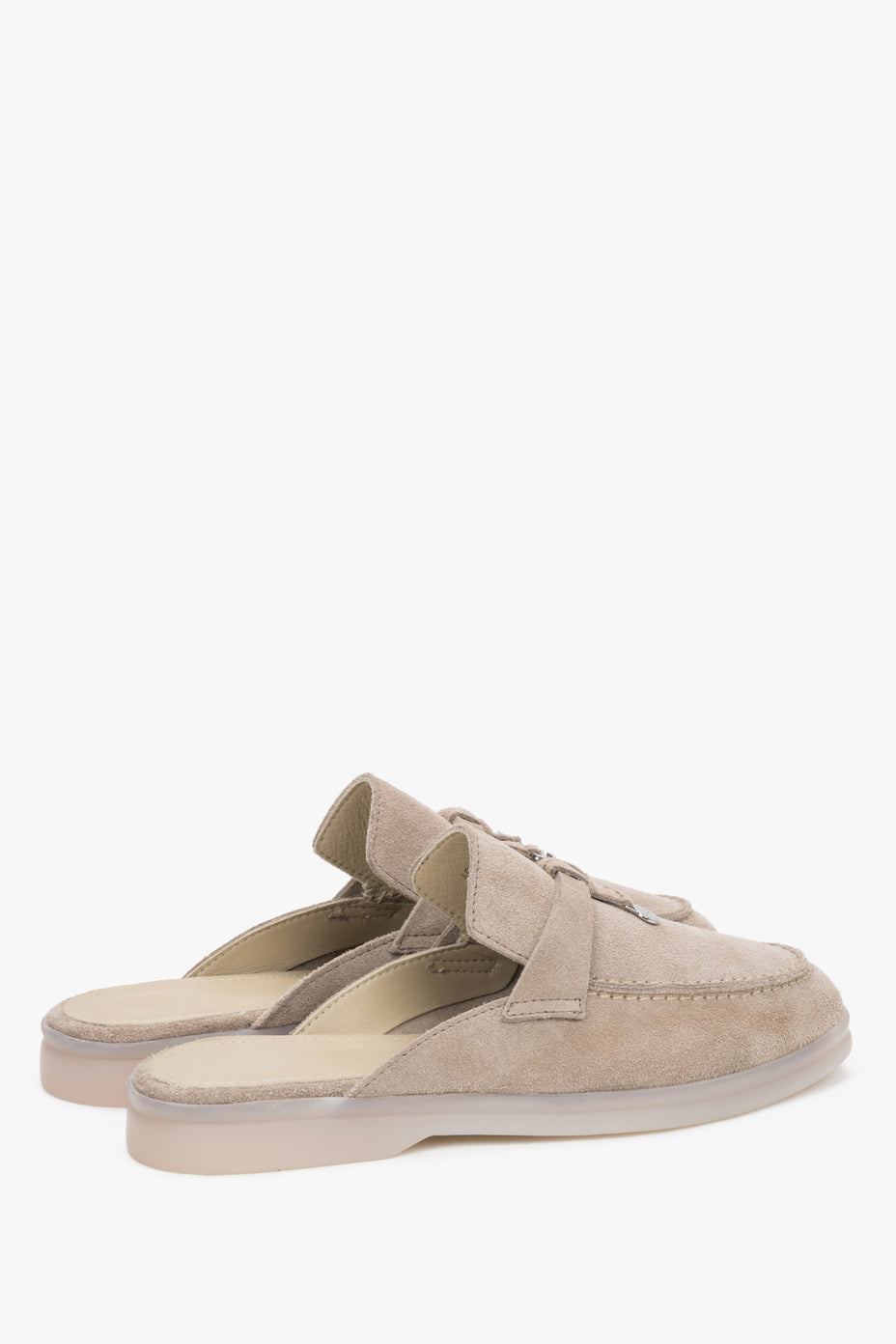 Mule damskie, beżowe, z miękkiego włoskiego weluru naturalnego Premium, Estro.