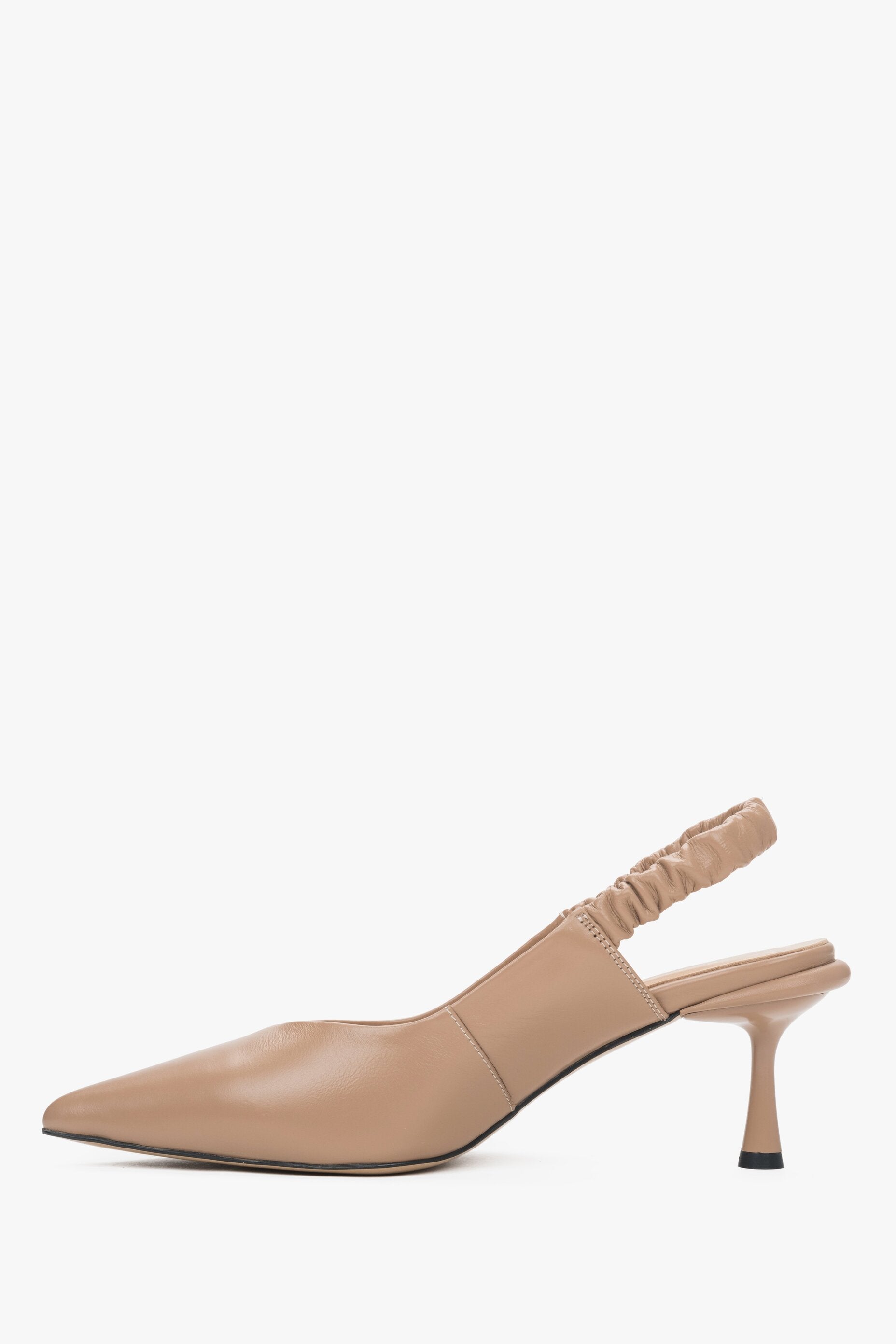 Skórzane beżowe buty damskie typu slingback Estro - profil buta.