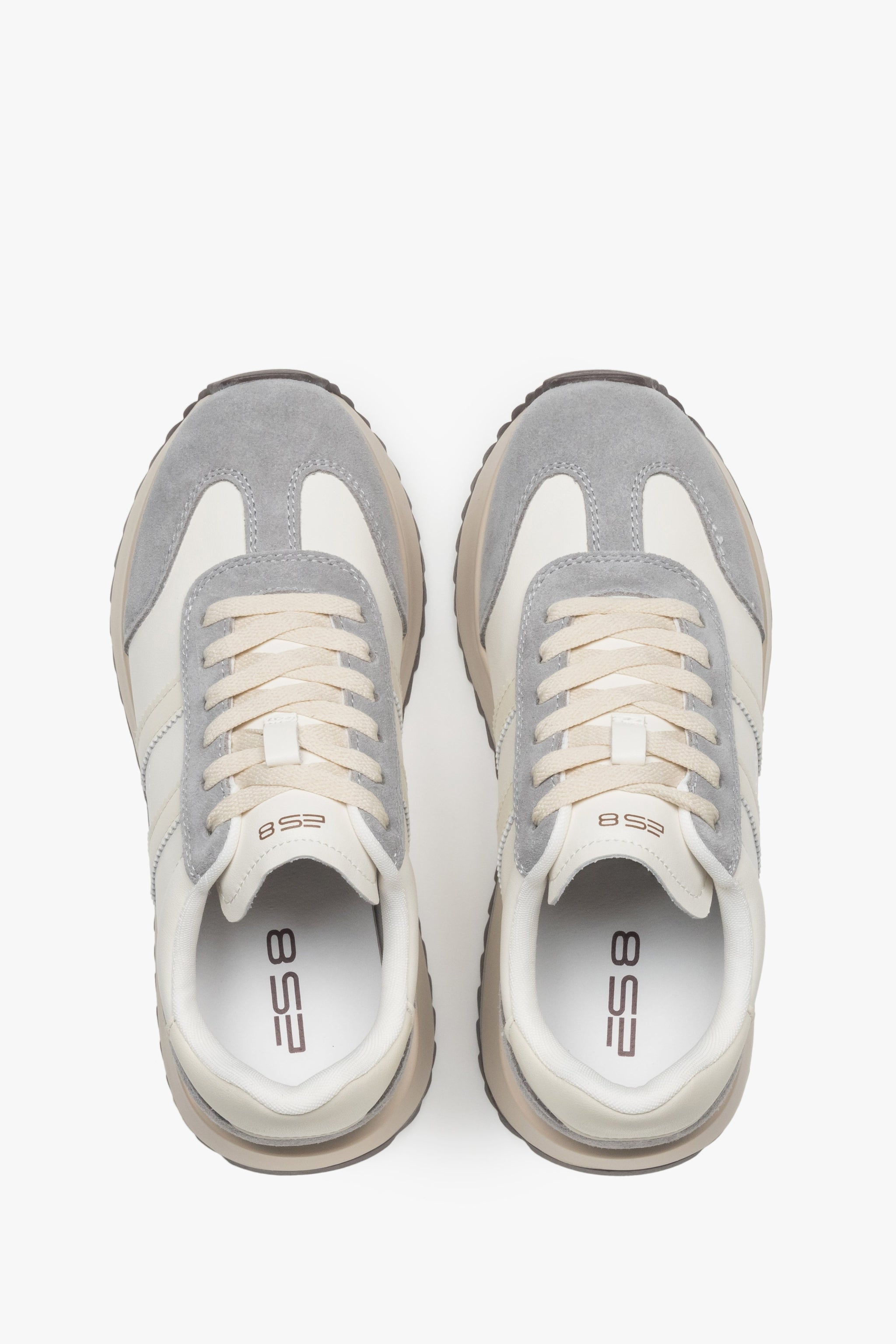 Sneakersy damskie ES8 ER00116894, beżowo-szare, ze skóry naturalnej i weluru.