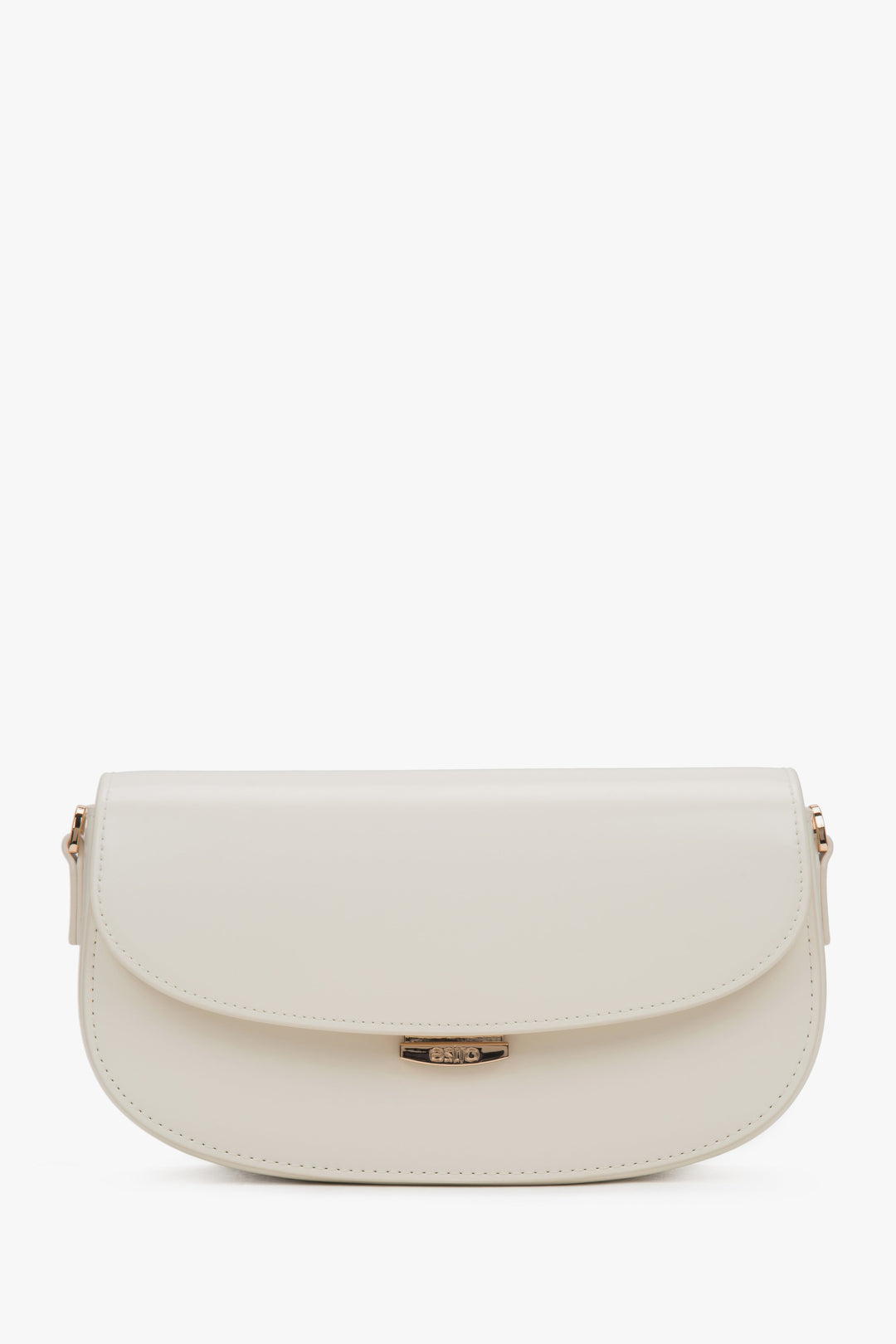 Ze skóry naturalnej, biała torebka damska na ramię w kształcie podkowy Estro.
