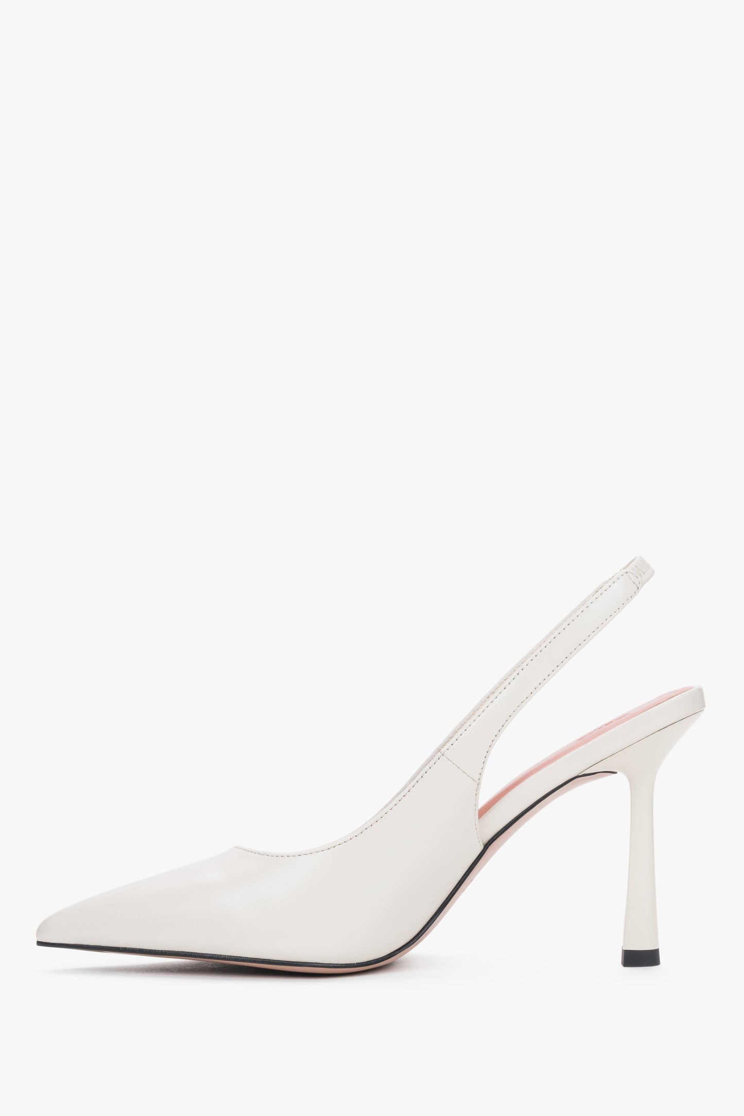 Damskie białe czółenka na wysokim obcasie ze skóry naturalnej Estro.