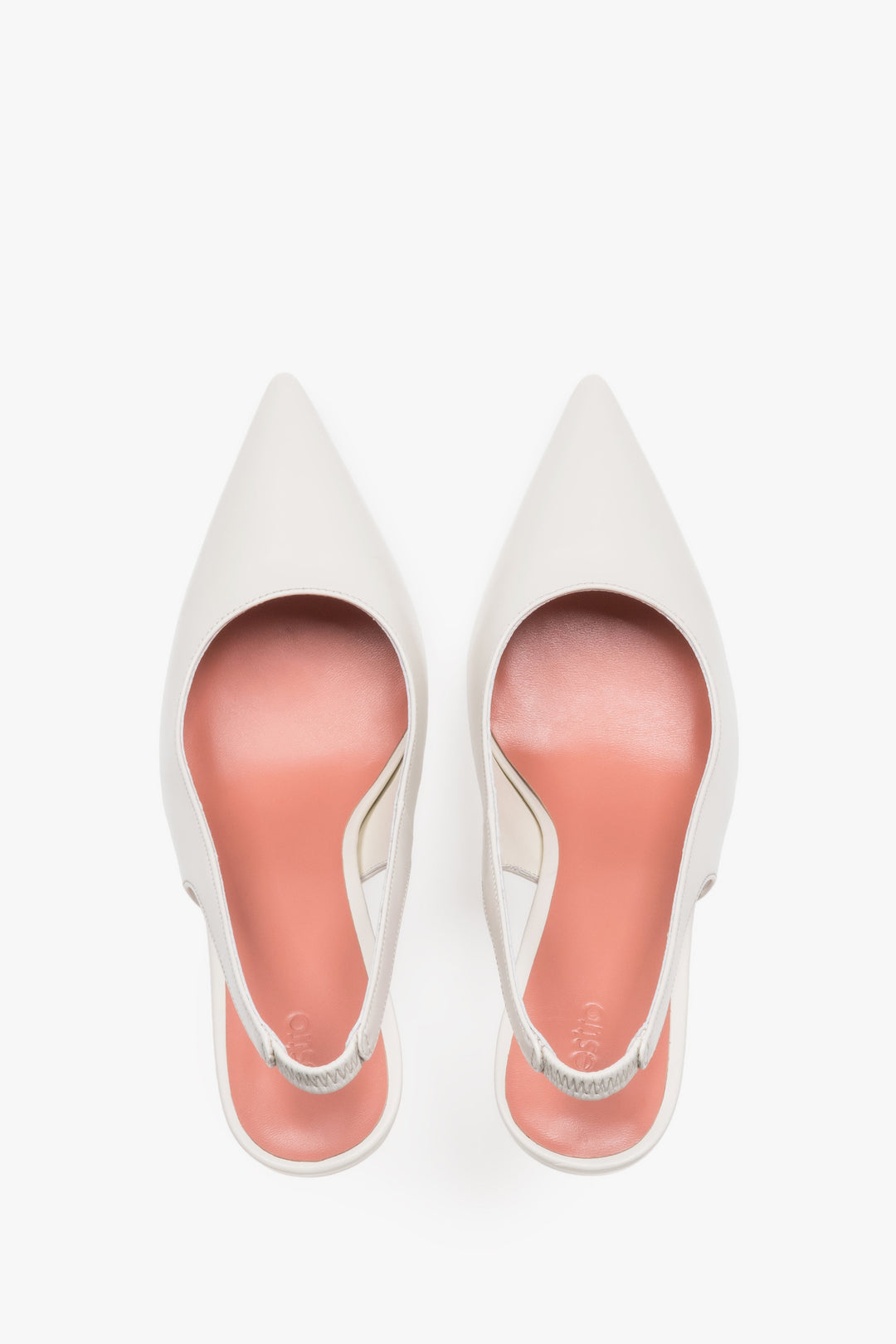 Czółenka damskie, białe, na wysokim obcasie, ze skóry naturalnej, Estro.