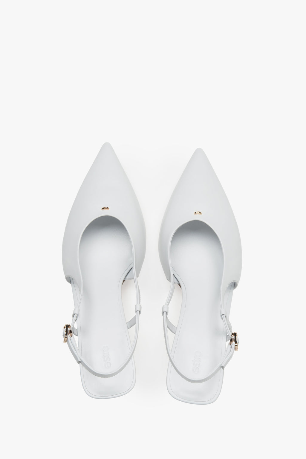 Czółenka damskie z odkrytą piętą typu slingback, białe, na stabilnej szpilce, Estro.