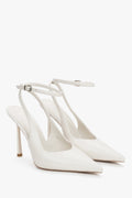 Białe czółenka damskie z odkrytą piętą typu slingback ze skóry naturalnej Estro ER00119279.
