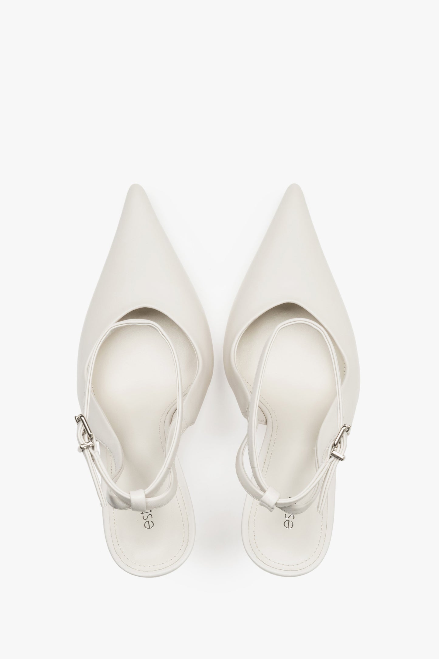Czółenka damskie typu slingback, białe, z odkrytą piętą, ze skóry naturalnej, Estro.