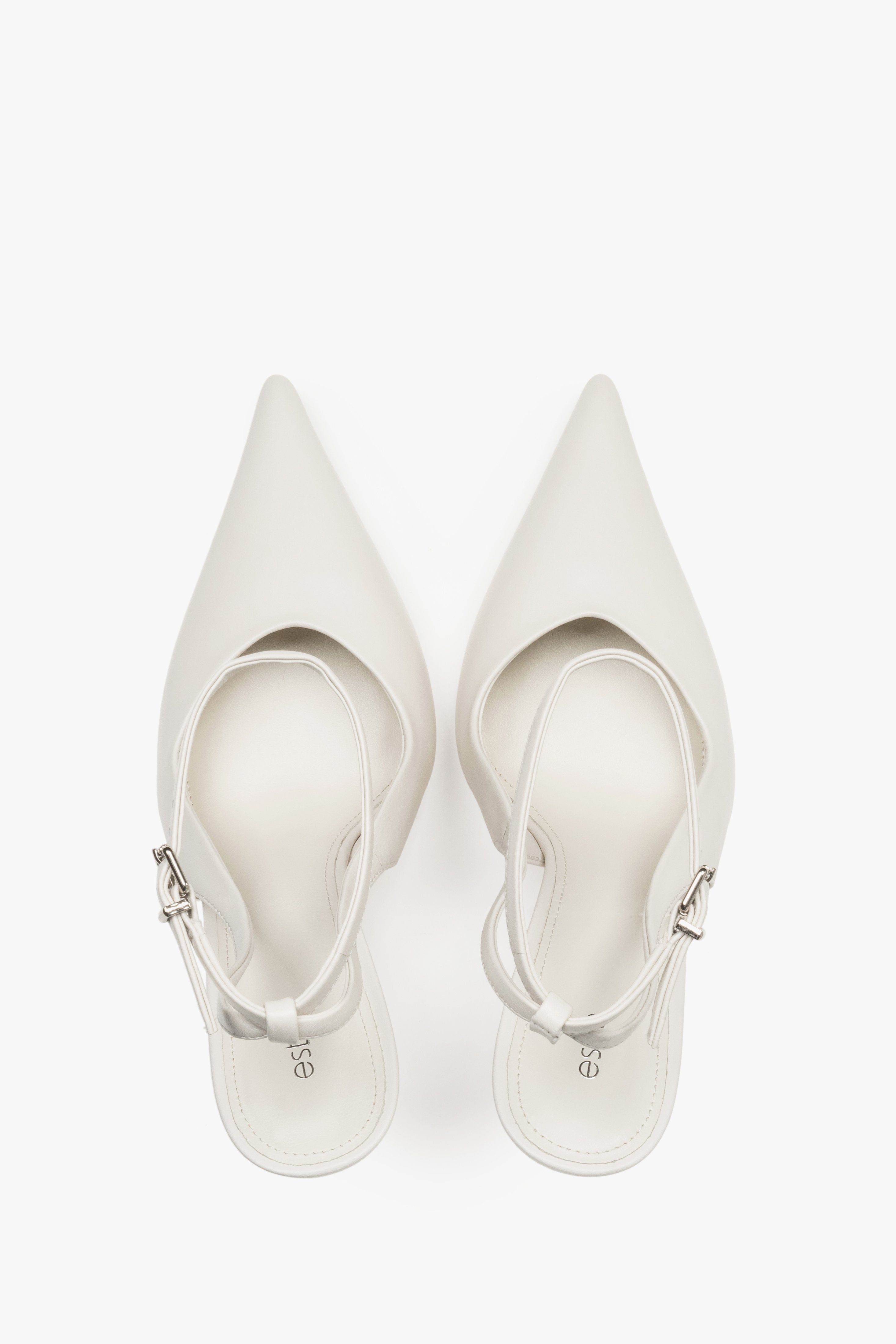 Czółenka damskie typu slingback, białe, z odkrytą piętą, ze skóry naturalnej, Estro.