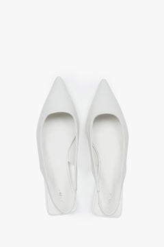 Sandały damskie na płaskim obcasie typu slingback, białe, ze skóry naturalnej, Estro.