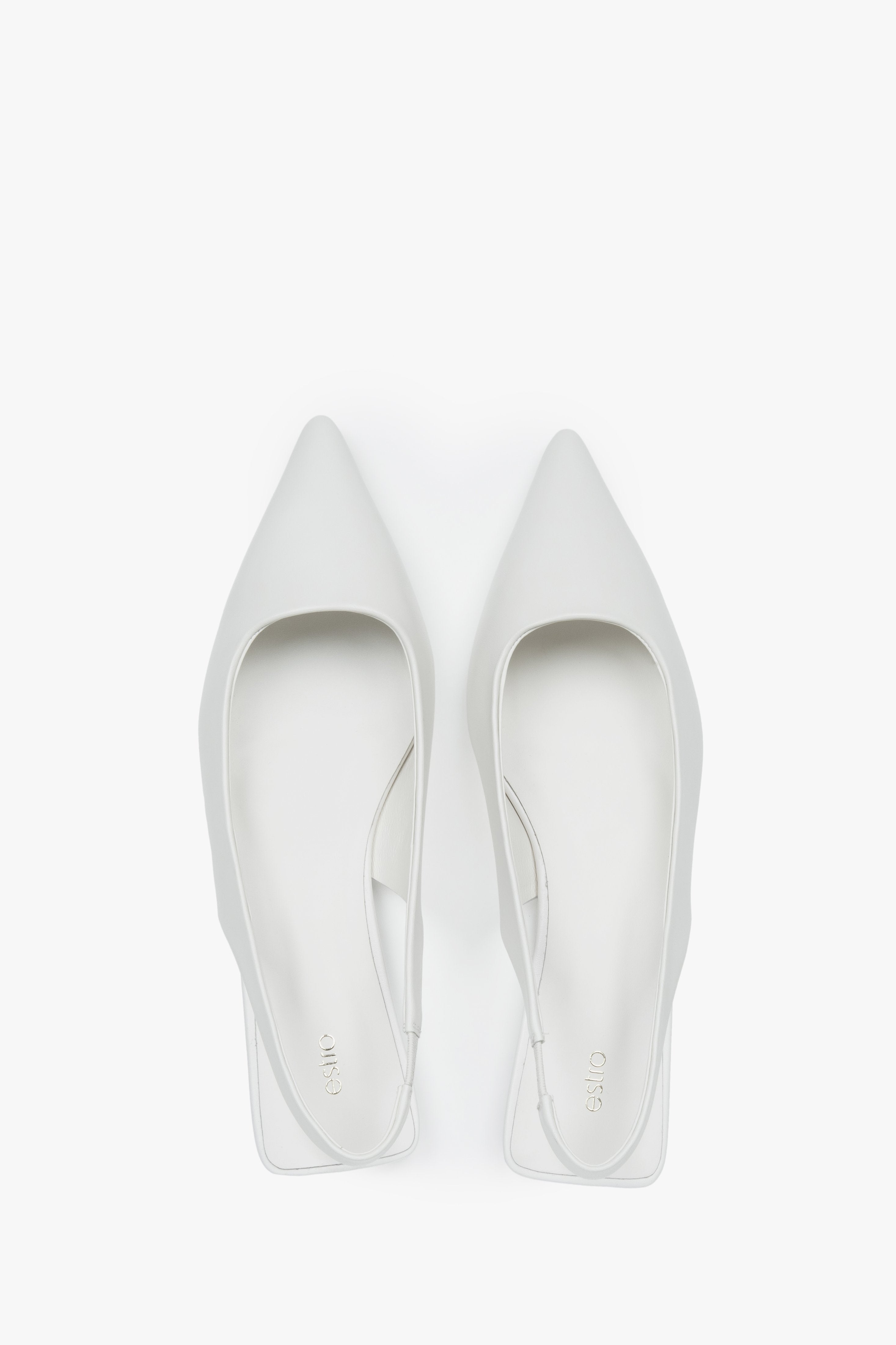 Sandały damskie na płaskim obcasie typu slingback, białe, ze skóry naturalnej, Estro.