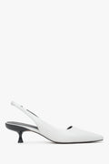 Białe skórzane czółenka damskie na niskim obcasie typu slingback Estro ER00116926.