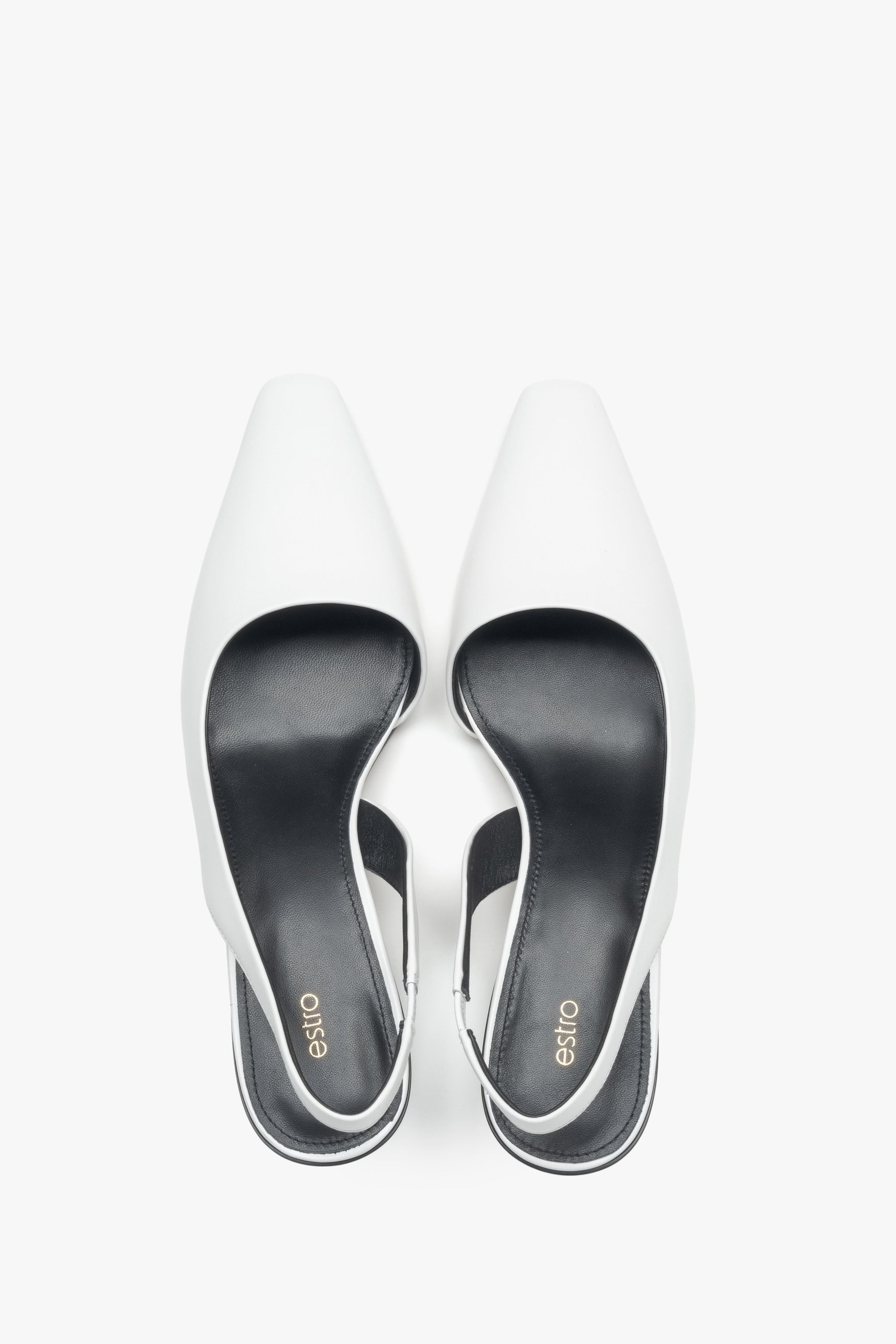 Damskie czółenka Estro w kolorze białym, wykonane z naturalnej skóry, z niskim obcasem i paskiem slingback.​