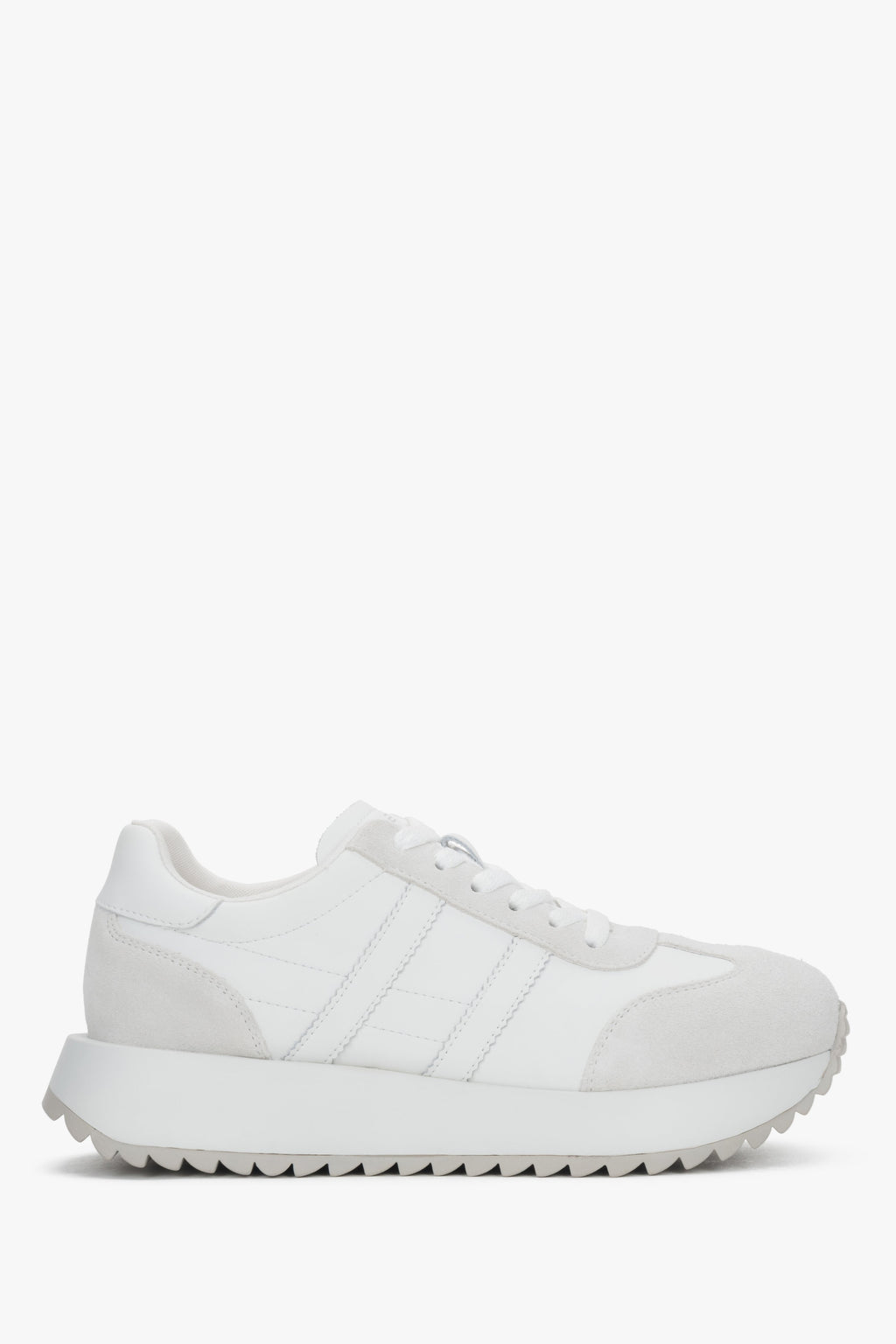Damskie białe sneakersy ze skóry naturalnej i weluru ES8.