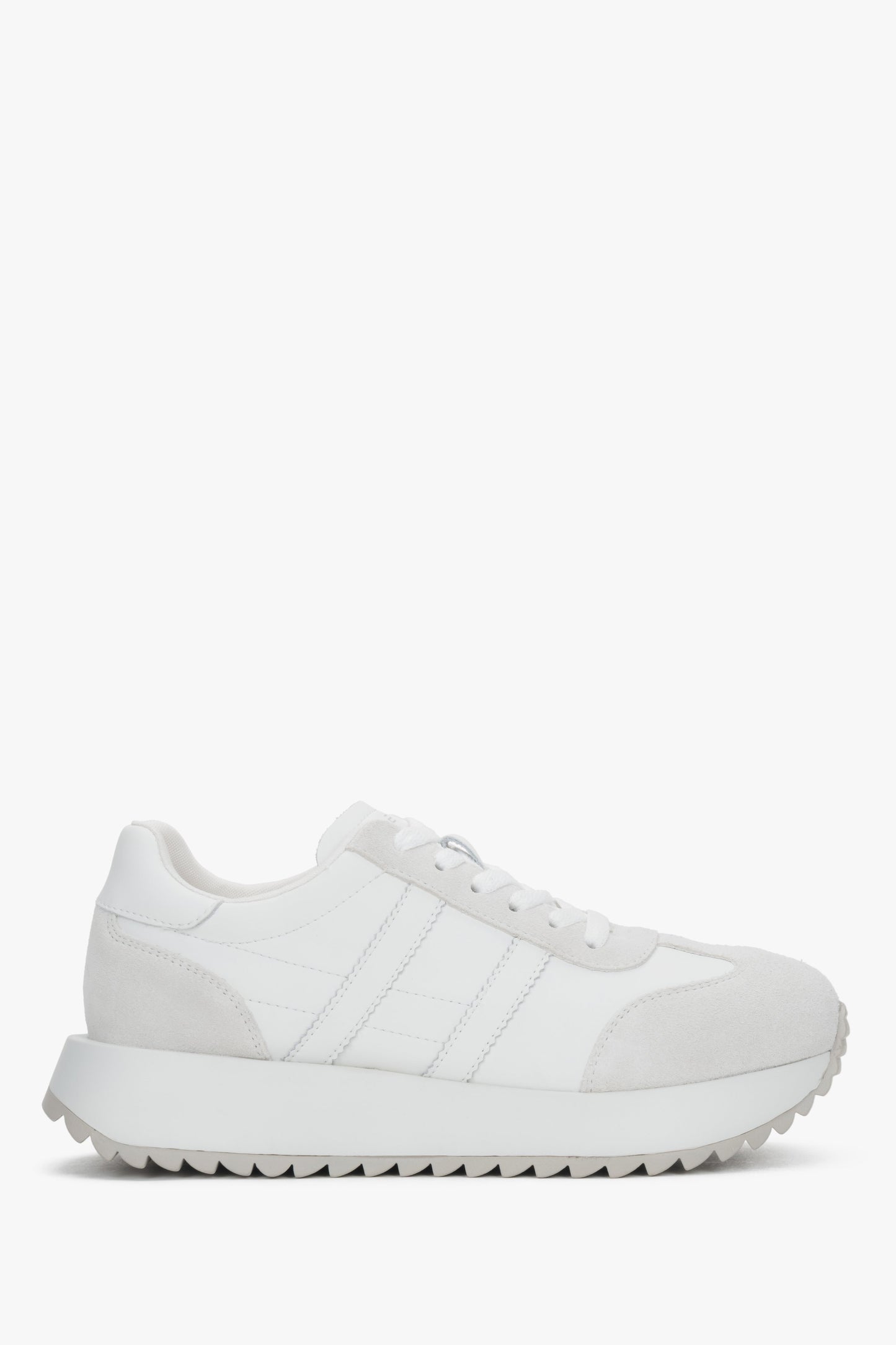 Damskie białe sneakersy ze skóry naturalnej i weluru ES8.