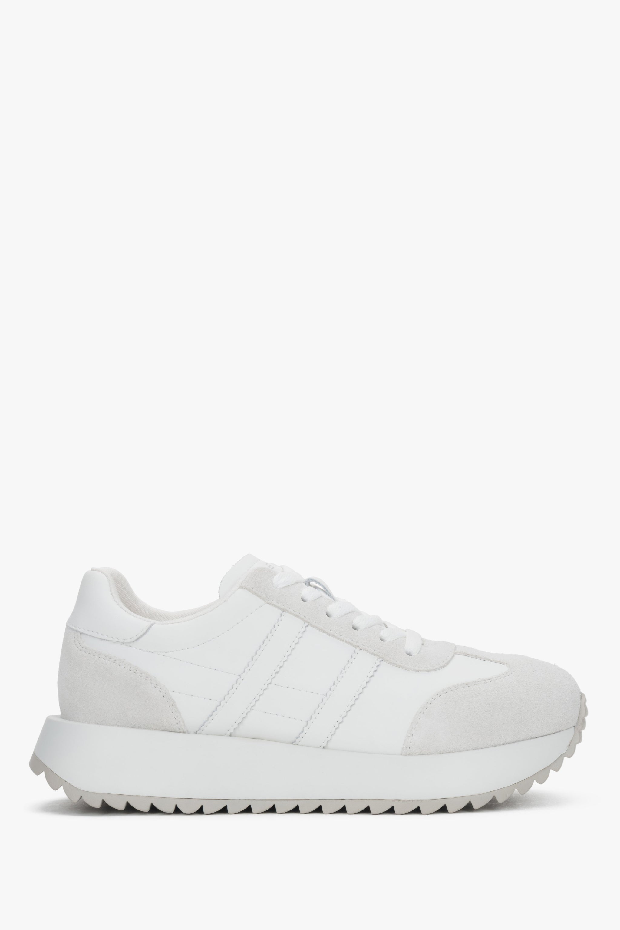 Damskie białe sneakersy ze skóry naturalnej i weluru ES8.