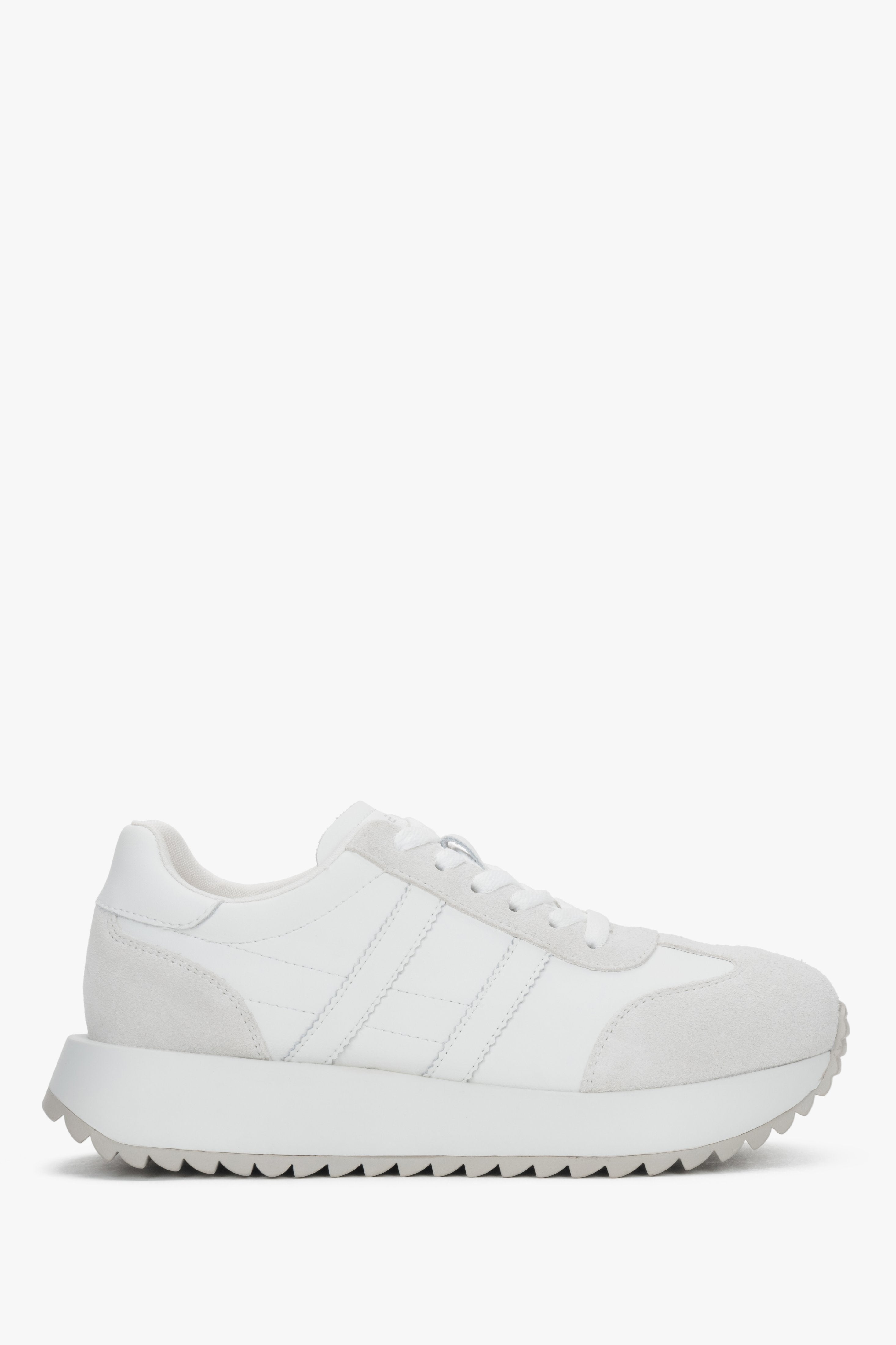 Damskie białe sneakersy ze skóry naturalnej i weluru ES8.
