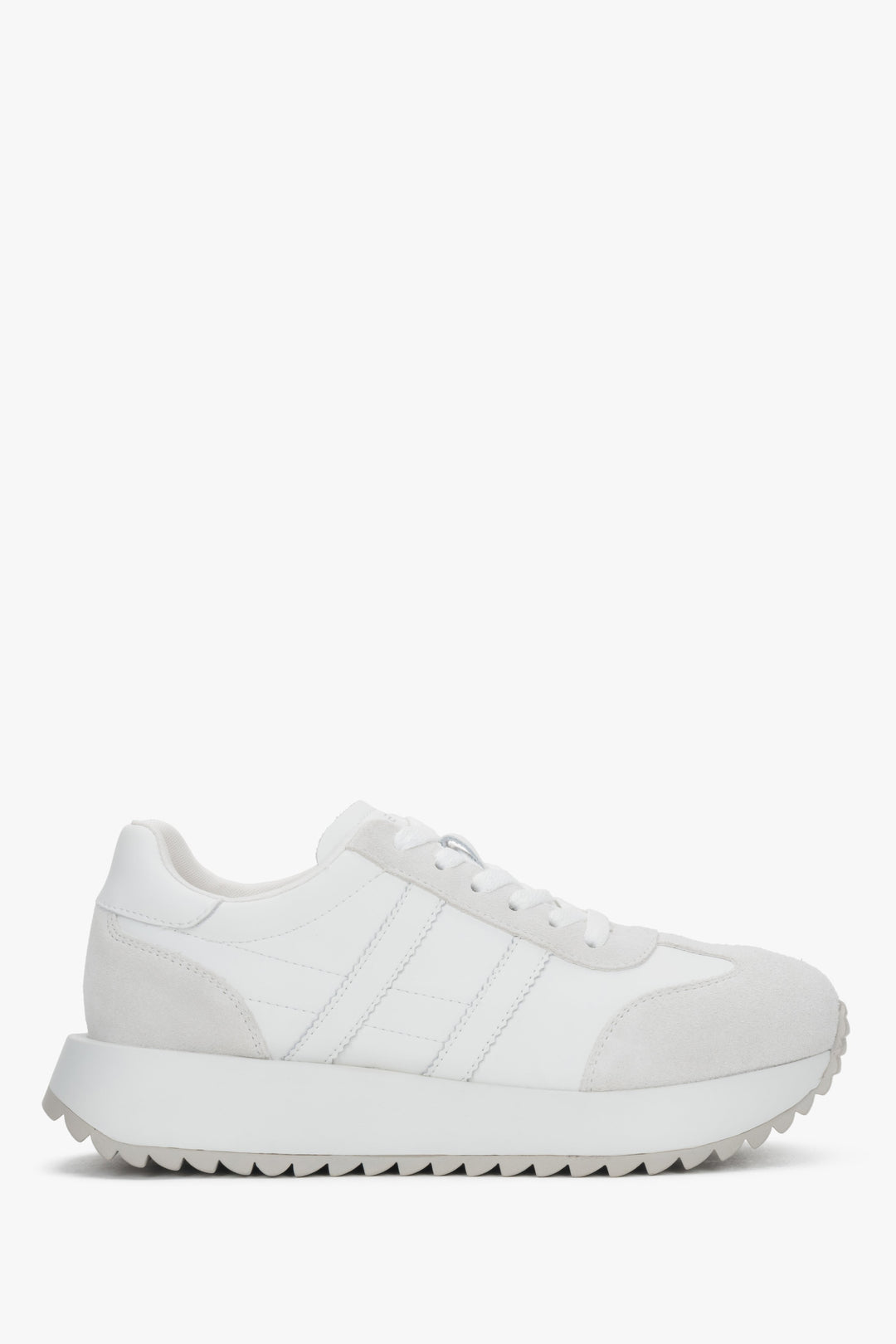 Damskie białe sneakersy ze skóry naturalnej i weluru ES8.