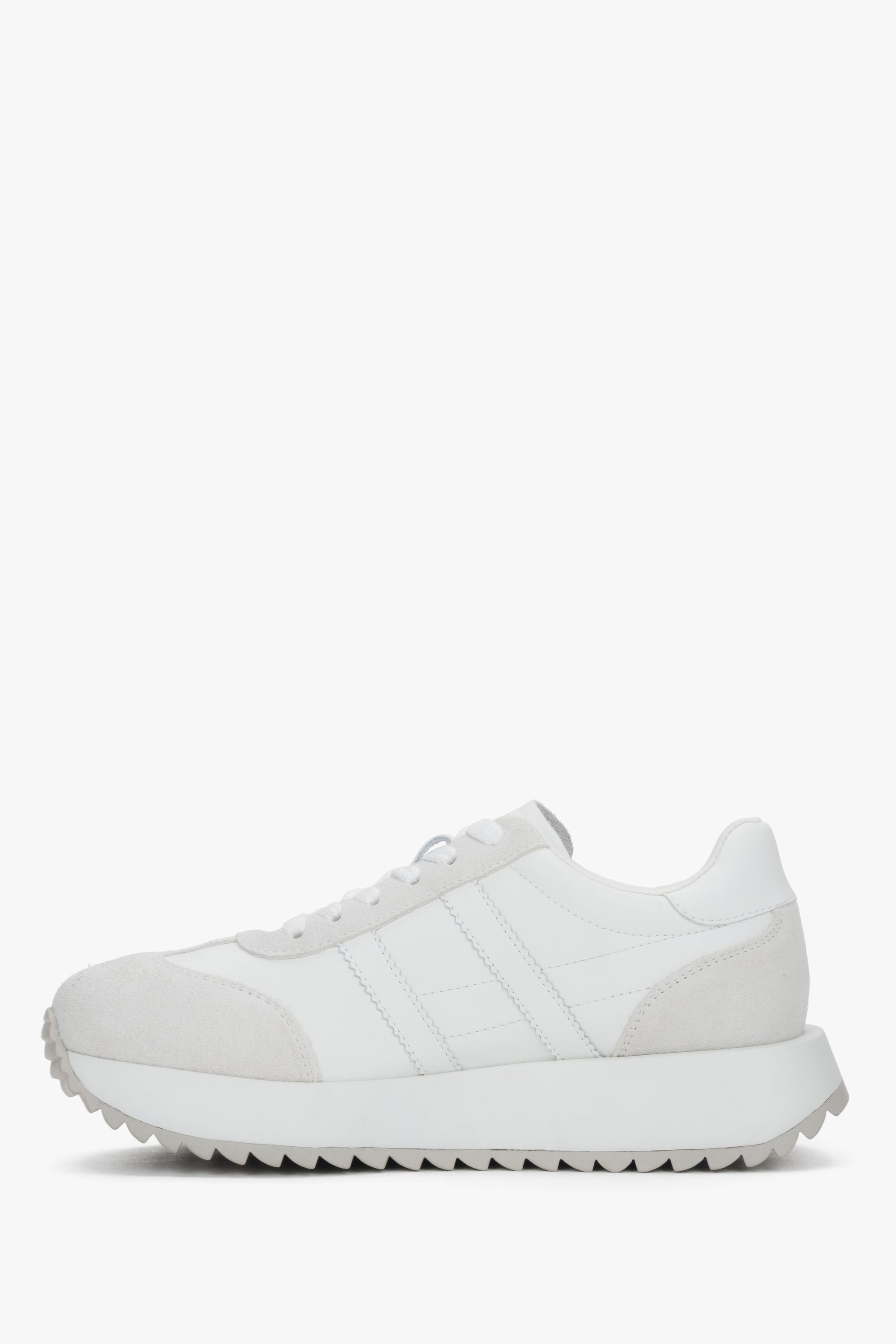 Damskie białe sneakersy ze skóry naturalnej i weluru ES8.