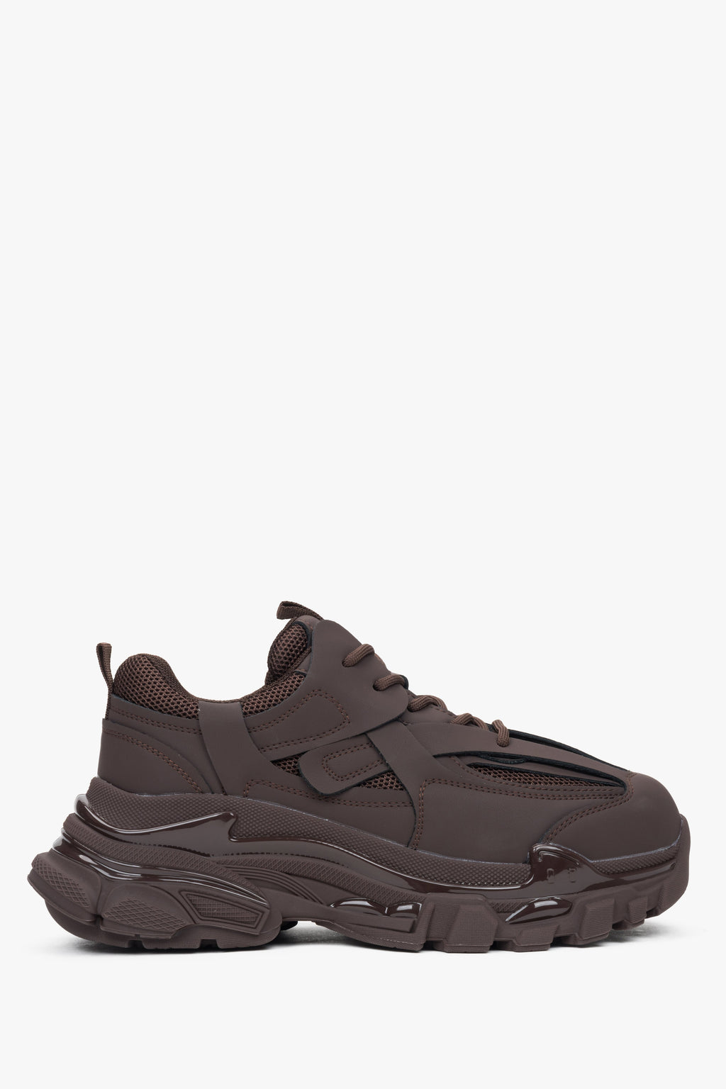 Ciemnobrązowe sneakersy damskie na grubej podeszwie ES8 ER00114314