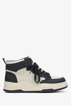 Wysokie sneakersy damskie ze skóry naturalnej beżowo-czarne Estro - profil.