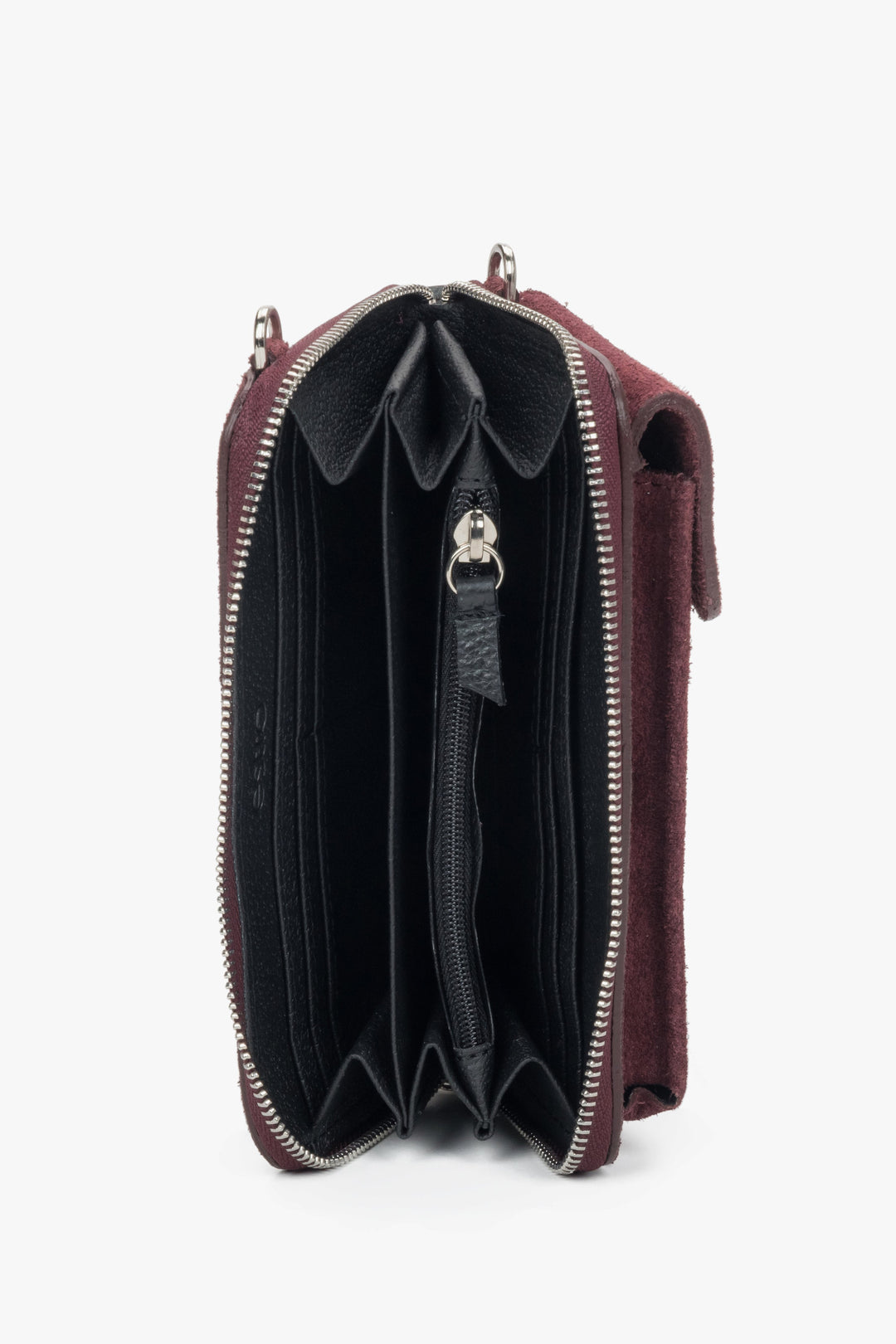 Damska bordowa portmonetka z włoskiego weluru naturalnego Premium Estro.
