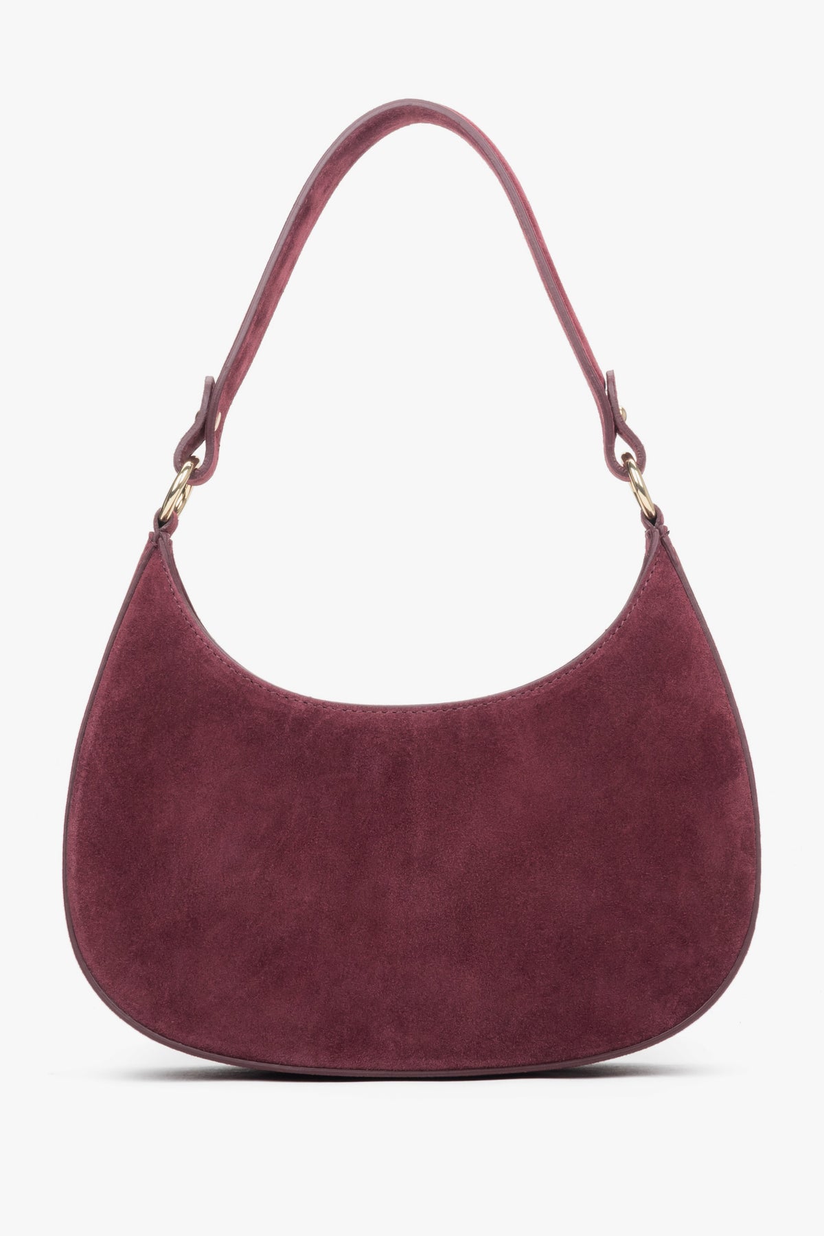Bordowa torebka damska typu shoulder bag z włoskiego weluru naturalnego Premium Estro ER00118163.