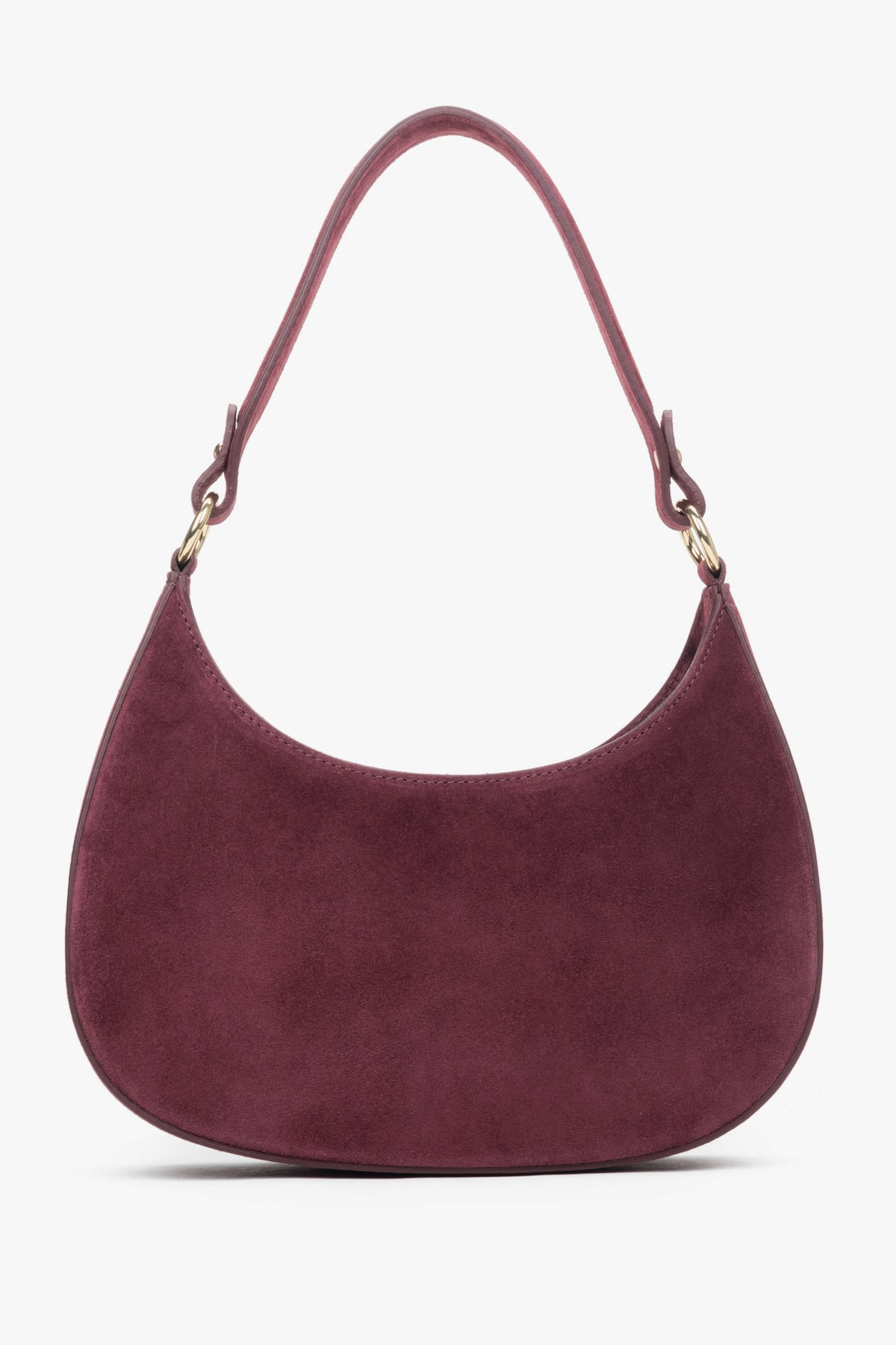 Bordowa torebka damska typu shoulder bag z włoskiego weluru naturalnego Premium - wygląd z tyłu.