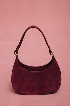 Bordowa torebka damska typu shoulder bag z włoskiego weluru naturalnego Premium, elegancka i stylowa, o miękkiej fakturze ER00118163.