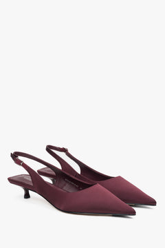 Damskie bordowe czółenka z odkrytą piętą typu slingback na niskim obcasie Estro.