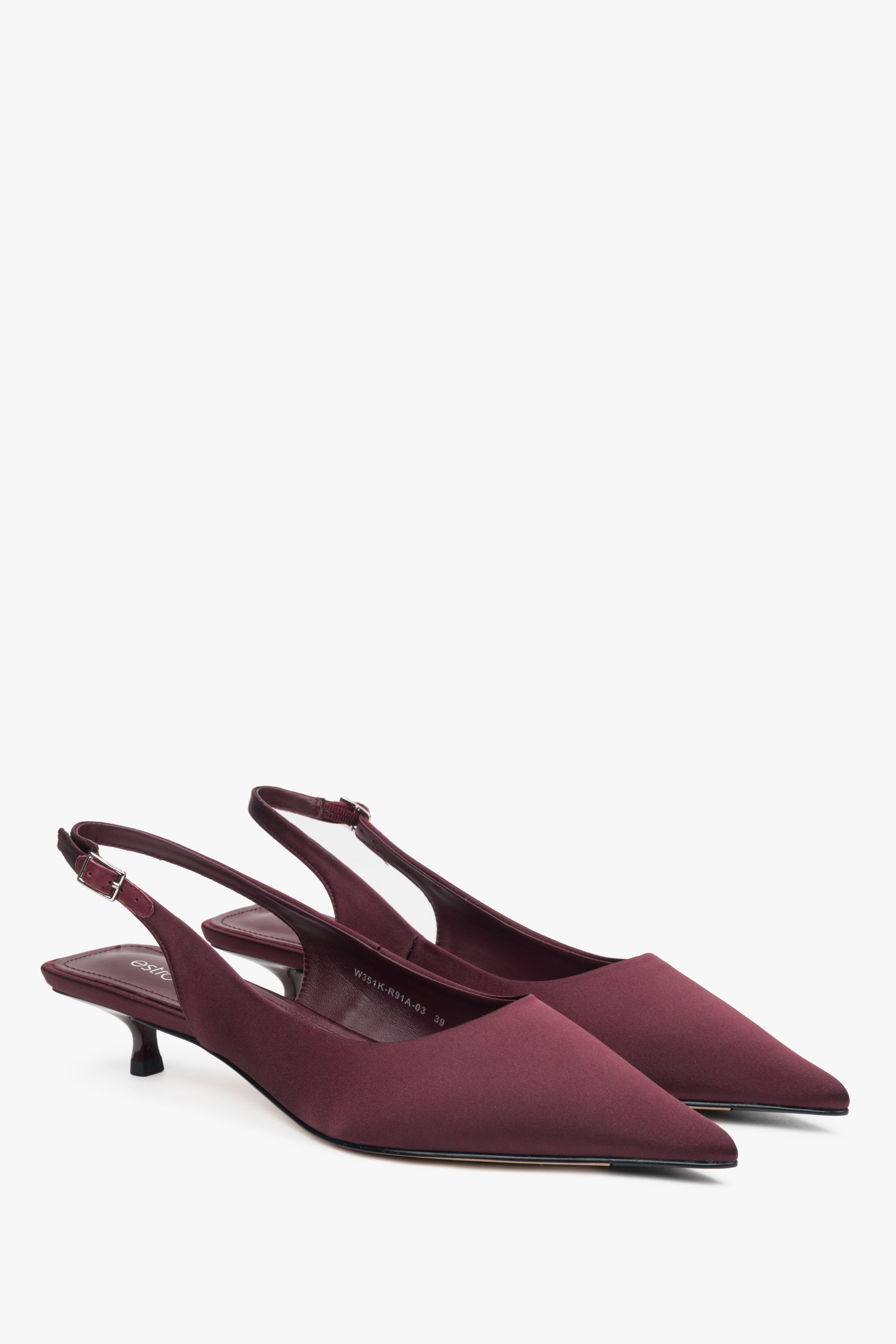 Damskie bordowe czółenka z odkrytą piętą typu slingback na niskim obcasie Estro.