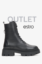Czarne botki damskie z włoskiej skóry naturalnej Premium z lekkim ociepleniem Estro OUTLET