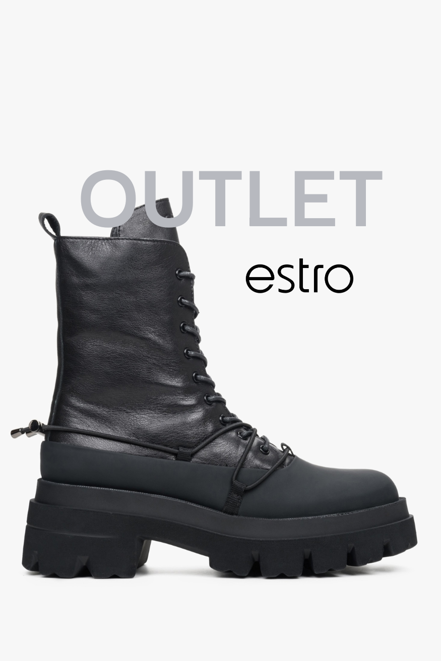 Wysokie workery damskie czarne ze skóry naturalnej Estro OUTLET.