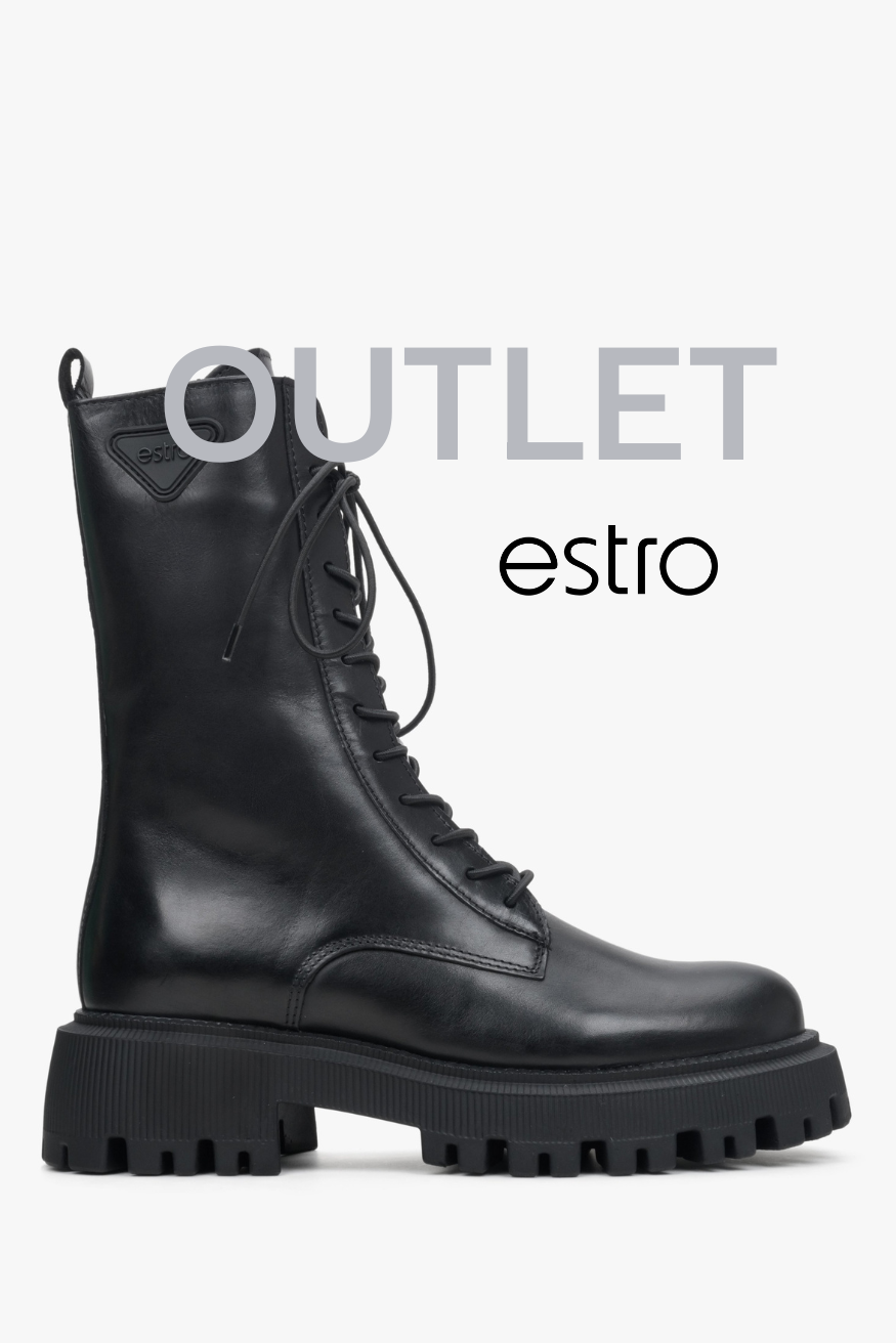 Czarne wysokie botki damskie z włoskiej skóry naturalnej Estro OUTLET.