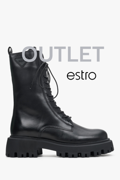 Czarne wysokie botki damskie z włoskiej skóry naturalnej Estro OUTLET.