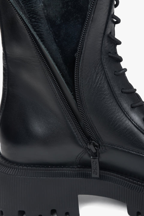 Czarne botki damskie podwyższane z włoskiej skóry naturalnej Premium Estro ER00115925.