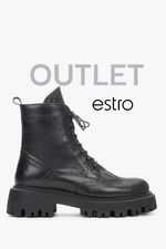 Czarne sznurowane botki damskie z włoskiej skóry naturalnej Estro OUTLET.